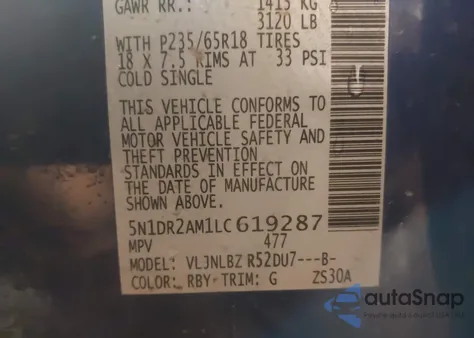 2020 Nissan Pathfinder S from USA, damaged, VIN 5N1DR2AM1LC619287
